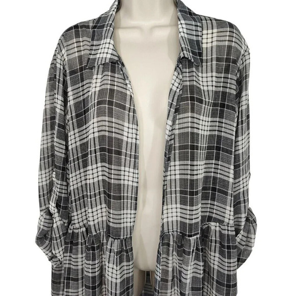 Cato Black Plaid Open Front Layering Jacket Sheer Women Size 18W 20W Tab Slv NEW - Picture 2 of 9